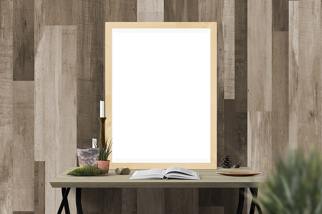 frame border desk picture frame desktop table copy space book contemporary empty furniture interior design wall wooden wall fr