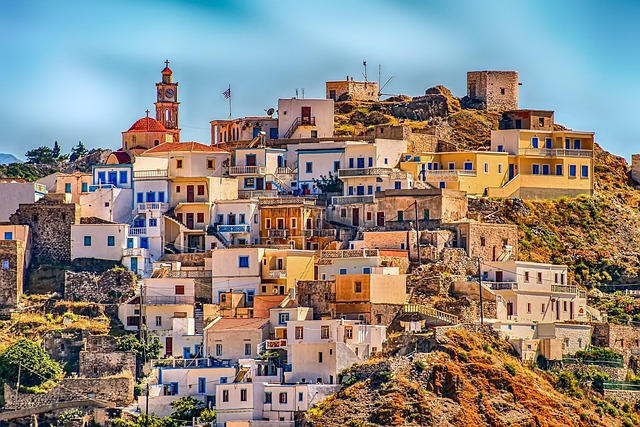 greece village karpathos hill architecture city vacations location olympos hillside multicoloured facades greece greece greece