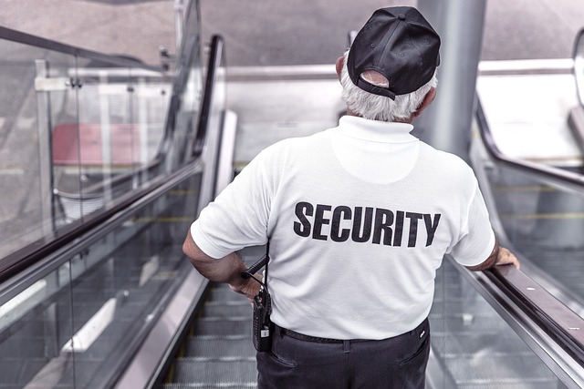 security man escalator police guard officer surveillance control monitoring safety uniform back view security security securit