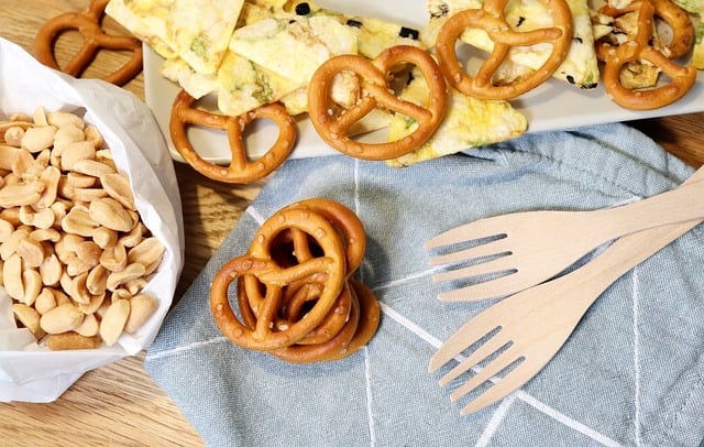 pretzel pastries snack oktoberfest peanuts nuts crisps forks