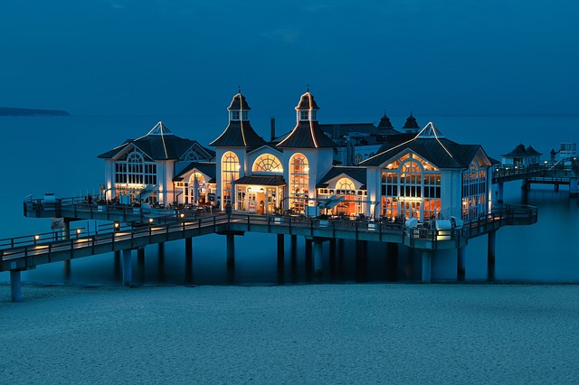 resort beach seaside resort restaurant sea bridge sellin baltic sea rügen nature architecture pier