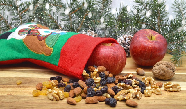 christmas stocking christmas motif pre christmas time christmas nicholas nicholas day apples nuts raisins fruit almonds walnuts