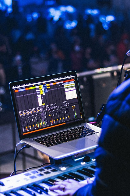 music laptop keyboard ableton computer stage band keyboardist techno mixer audio concert nightclub disco technology ableton