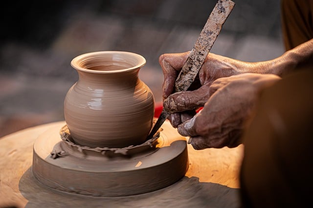 pottery handcraft ceramic vessel potter s wheel shape creative art tradition clay vietnam artist hand hanoi creation culture