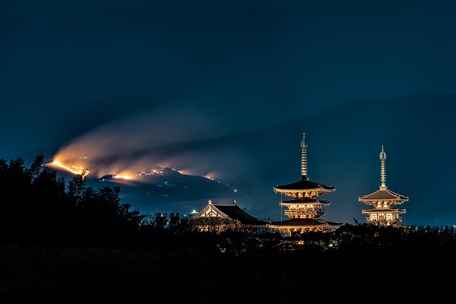 temple night view yakushiji temple world cultural heritage nara seasonal event wakakusa yamayaki japan temple night view nara jap