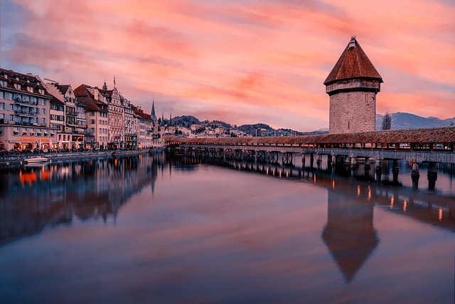 europe switzerland lucerne nature city architecture building flow sunset to travel photo