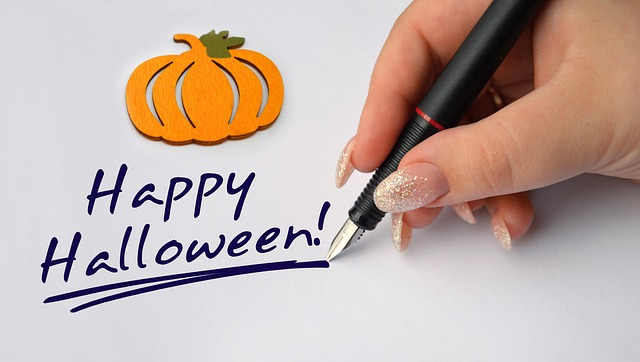halloween hand ink pen writing text statement letters handwritten happy halloween handwriting message words letter written wri