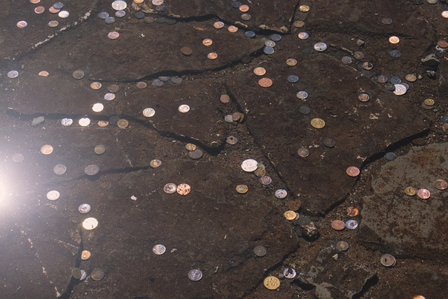 bottom cash charm coins copper currency fortune fountain hope luck money pool reflection sink stone brown money brown hope