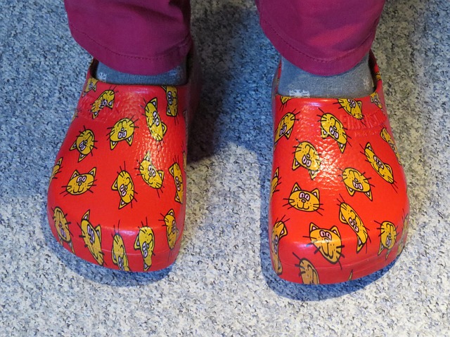 shoe slipper clog shoes slippers dutch red cats template garden shoe garden at home home comfortable waterproof nature carto