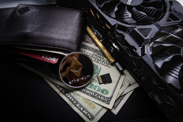 leather wallet business cards visa gold cryptocurrency money finance virtual bitcoin exchange payment currency blockchain min