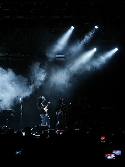 music concert night guitarist stage performance singer artist crowd smoke lighting viral rock live inspirational live perform