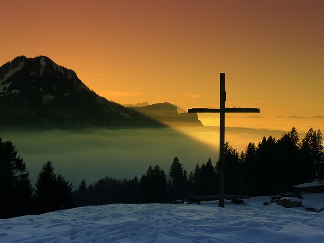 sunset mountains nature summit cross sea of clouds