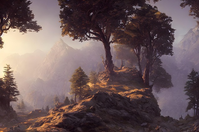 landscape mountains nature sunset trees hill fantasy painting ai stable diffusion mountains nature fantasy fantasy fantasy fa