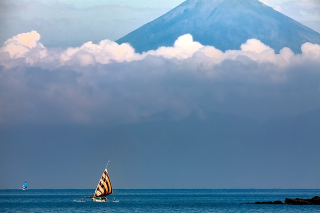 landscape sea nature volcano the sail from the boat phishing agun mountain bali indonesia