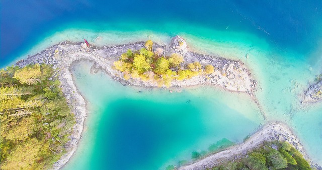 vacations bavaria nature water mood germany lake recreation summer eibsee aerial view drone freedom leisure time island