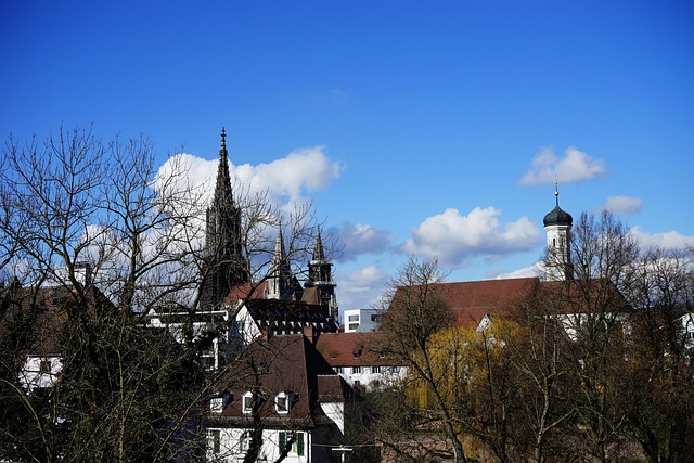 ulm ulm minster cityscape church tower heaven roofs sun act city panorama spire trinity church steeple onion tower tower onion