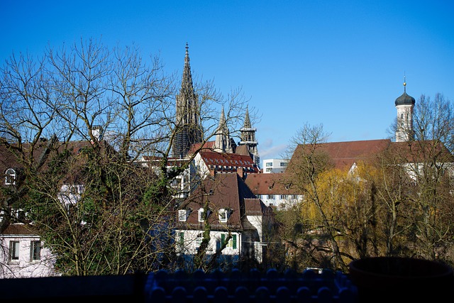 ulm ulm minster cityscape church tower heaven roofs sun act city panorama spire trinity church steeple onion tower tower onion
