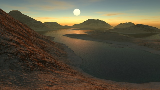 digitale kunst landschaft sonnenuntergang see dämmerung 3d generative kunst carrara landschaft landschaft landschaft sonnenunterg