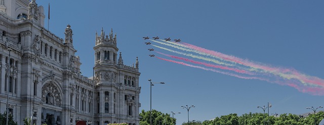 planes parade military spain combat military service in formation flag fly army madrid aircraft jet combat aircraft fighter ai