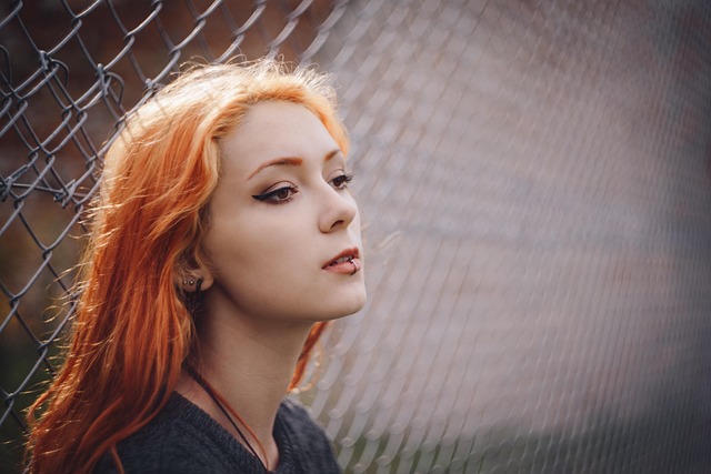 beautiful fence girl model piercings pretty wire mesh woman redhead beautiful fence girl girl woman woman woman woman woman