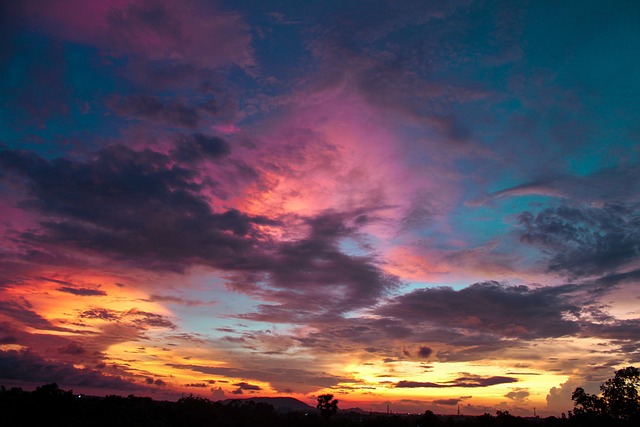 multi colored sunset skyscape nature clouds dusk dawn horizon silhouette sky