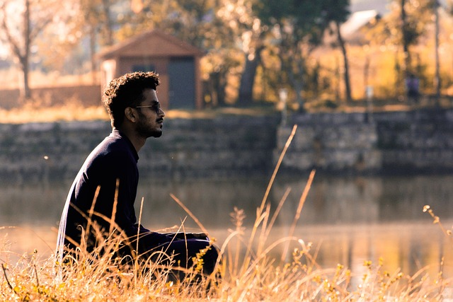 lake sunset man nature handsome idle alone thinking worried