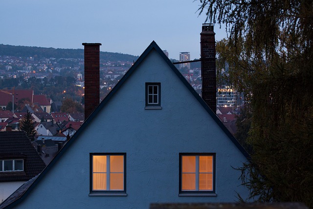 dawn house 2 window apartment enlightened light lighting chimney tree lights settlement city nature tomorrow heller fast day