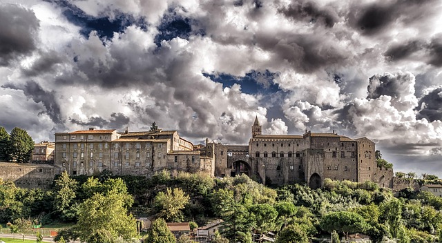 middle ages castle fortress italy viterbo latium wall pope palazzo dei papi nature knight s castle sightseeing stone clouds he