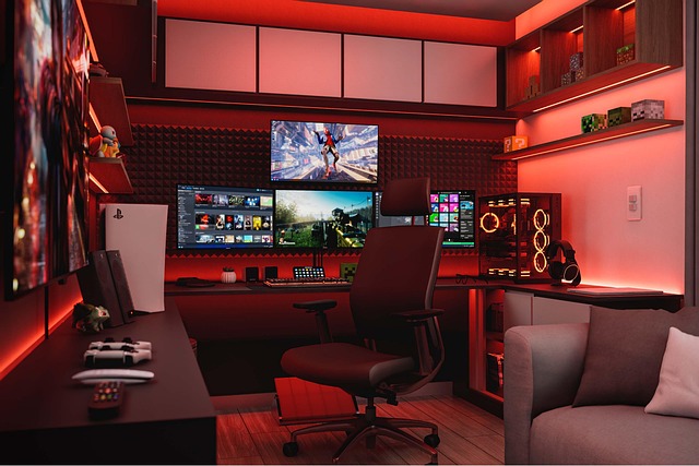 interior design home office modern interior bedroom study pc earphone headphones music sound technology games playstation gamer