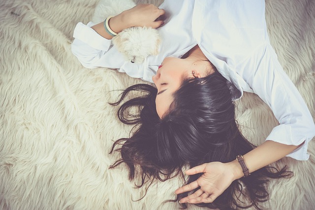girl sleep lying down animal dog pet owner asian asian woman young woman upside down asleep sleeping sleeping woman female wo