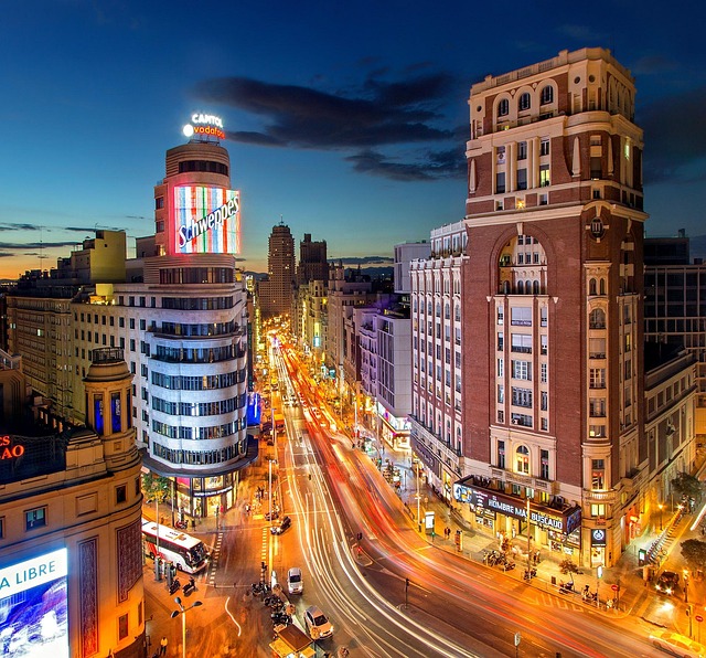 madrid spain road plaza del callao espana españa gran vía city dusk urban skyscraper traffic europe capital city madrid madri