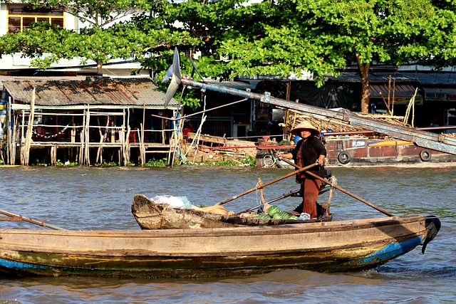 boat fruit seller vietnam mekong river selling fruit selling fruit vendor woman asia