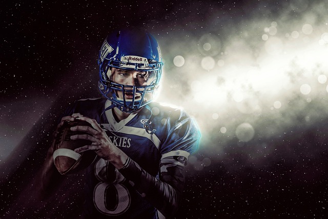 american football athlete man player football player stars night bokeh lights sport oval ball helmet super bowl rugby young man