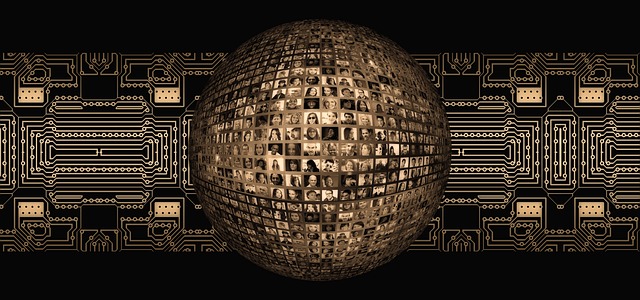 social media digitization faces circuit board circuits control center photo album social networks bullet world population media