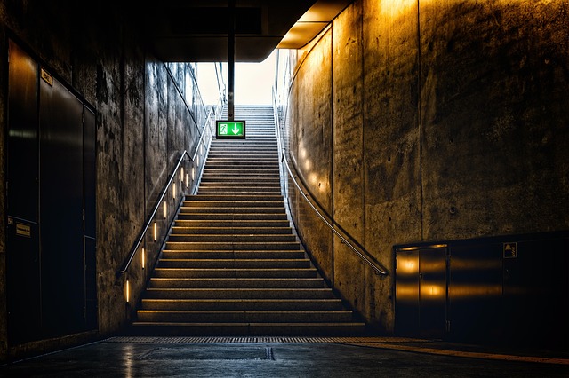 stairs escape route exit emergency exit escape information sign direction rise subway underground architecture urban escape rout