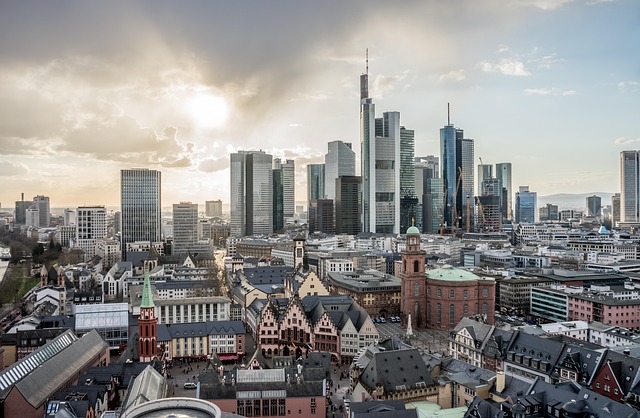 building horizon city skyscraper architecture central business districts urban modern cityscape frankfurt germany europe frankfu